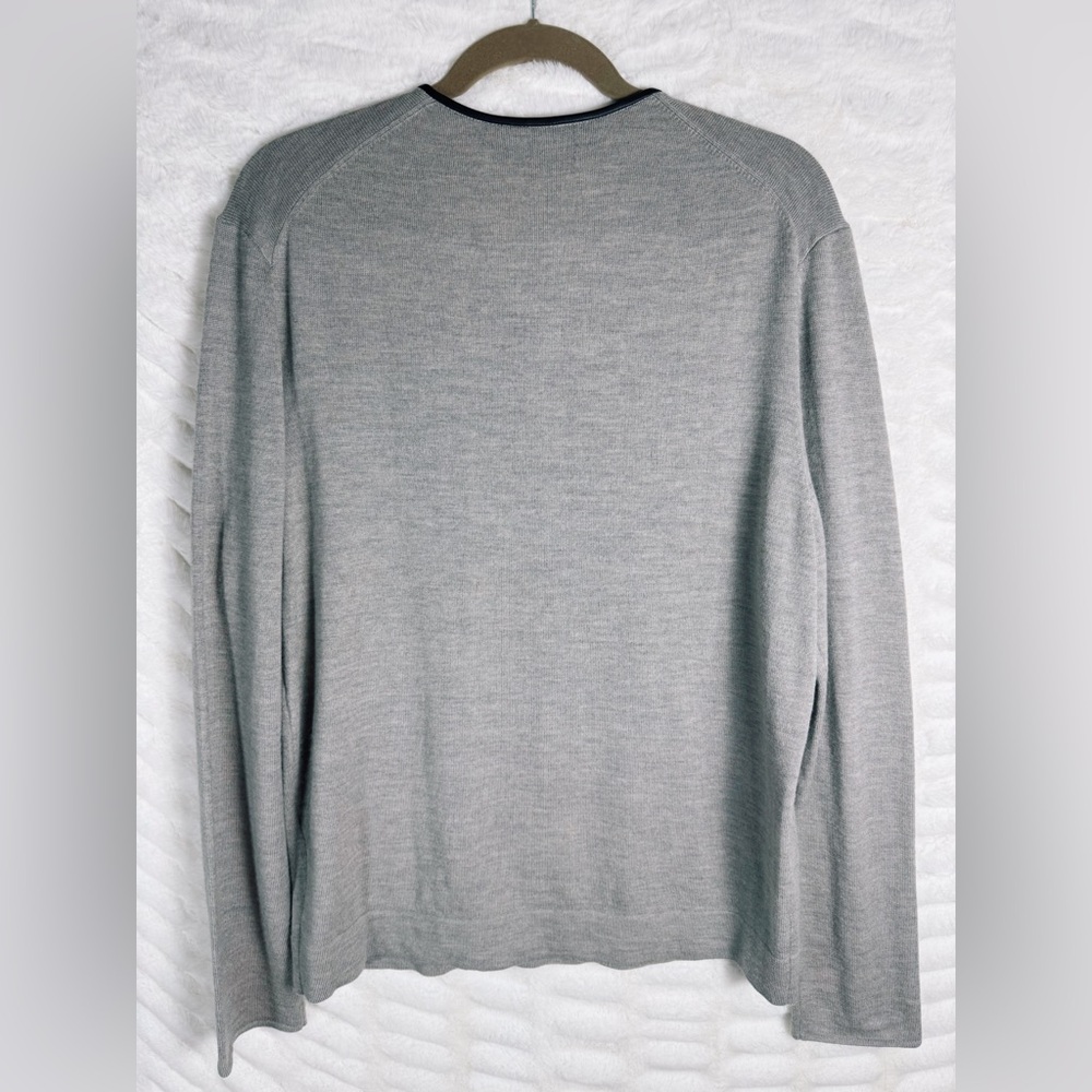 ✨NWOT The Kooples Merino Wool Leather Trim Skull Snap Henley Sweater - Picture 2 of 5